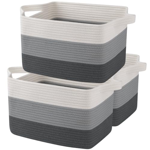 Image of OIAHOMY Cotton Rope Storage Baskets for Organizing Dark Gray 3-Pack