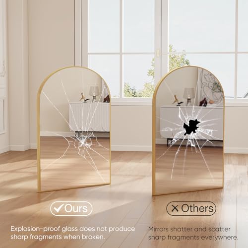 Image of DUMOS Gold Metal Arch Vanity Rounded Rectangle Bathroom Mirrors for Over Sink Wall, 24x37 Inch Large Matte Mirror, Modern Decorative for Restroom, Farmhouse