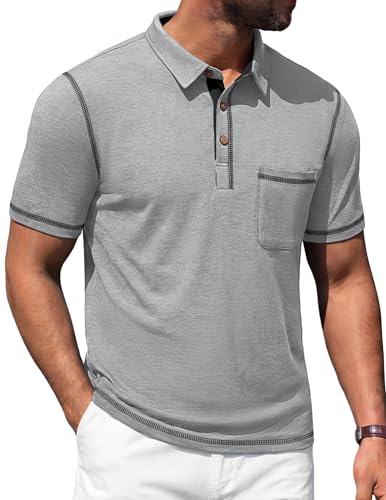 Image of Mens Polo Shirts Short Sleeve Casual Summer Lightweight Cotton Golf Polo Shirts with Pocket