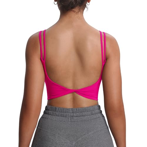 Image of Aoxjox Women's Workout Sports Bras Fitness Padded Backless Yoga Crop Tank Top Twist Back Cami