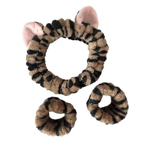 Juego de 3 diademas de felpa para lavar la cara y maquillarse con orejas de gatito para mujeres y niñas