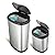 NINESTARS CB-DZT-50-13/12-13 Automatic Touchless Infrared Motion Sensor Trash Can Combo Set, 13 Gal 50L & 3 Gal 12L, Stainless Steel Base (Oval, Silver/Black Lid)