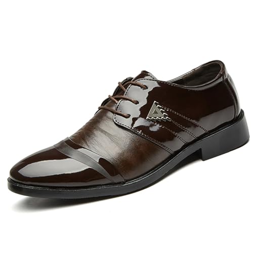 Image of Mens Lace Up Dress Shoes Modern Formal Business Casual Office Suit Tuxedo Patent Leather Oxford Shoes