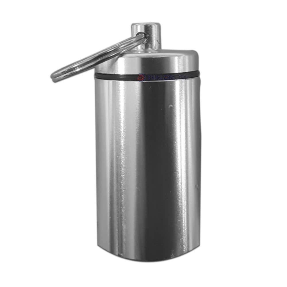 DIALDRCARE Keychain Pill Case Holder for Outdoor Travel Camping Daily Use (SILVER)