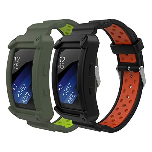 MoKo för Samsung Gear Fit2/Gear Fit2 Pro Armband, [2-pack] Silikon andningsbar ersättning klockarmband sportarmband band remstatband med spänne för Gear Fit 2 SM-R360/Fit 2 Pro Smart Watch, Schwarz & Rot + Grau & Grün