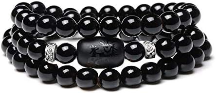 Natural Crystal Obsidian Stone Bead with Tiger Eye Bracelet 8mm Multi Circle Dragon Totem Ladies Men Jewelry