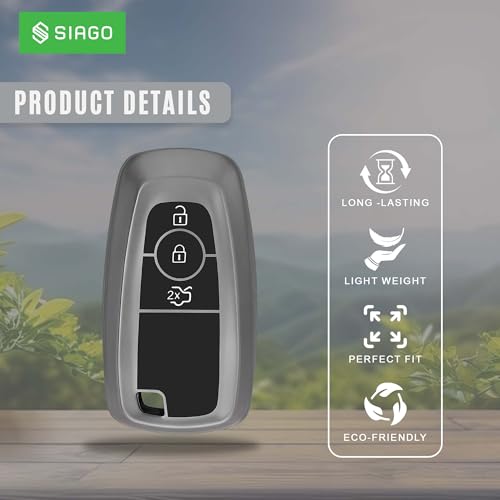 Image of SIAGO TPU Key Cover and Round Key Chain Compatible with Endeavour | Figo | Aspire | Freestyle Titanium 3 Button Flip Key (Grey)
