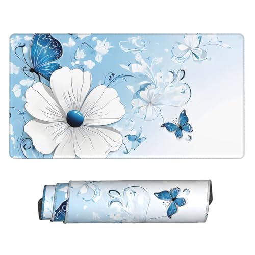 Grand tapis de souris long fleurs et papillons pour embellir votre espace de bureau