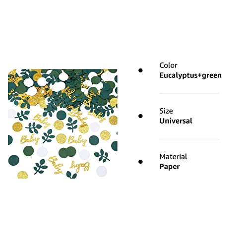 350 Pieces Greenery Baby Shower Confetti Decorations With Eucalyptus Round Sage Green Gold Paper Table Confetti For Neutral Gender Reveal Party Birthday Wedding Nursery Tabletop Paper Scraps #TOP7