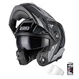 LEM Modular Motorcycle Helmets Fiberglass, Full Face Motorcycle Helmet Flip Up for Touring, DOT Certified, Release Sun Visor & Removable Comfort Liner, Lightweight Street Bike Helmet (Grey/Black,L)