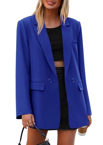 PRETTYGARDEN Fall 2026 Blazers for Women Business Casual Long Sleeve Lapel Pockets Spring Winter Jackets Work Office Clothes (Royal Blue Small)