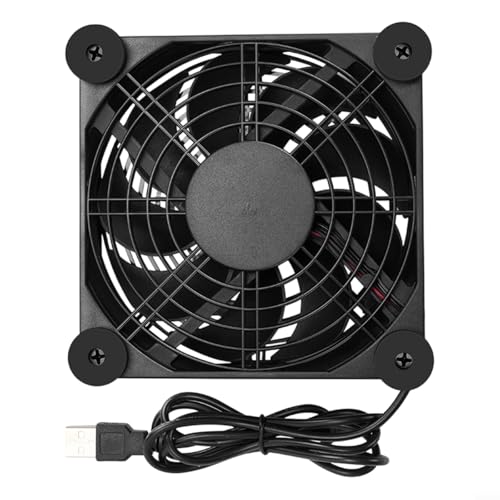 Glewi Ventilador de refrigeración alimentado por USB: 120 mm silencioso DC soplador con almohadillas antideslizantes para mini PC, portátil, router y consola disipación de calor (ventiladores duales)