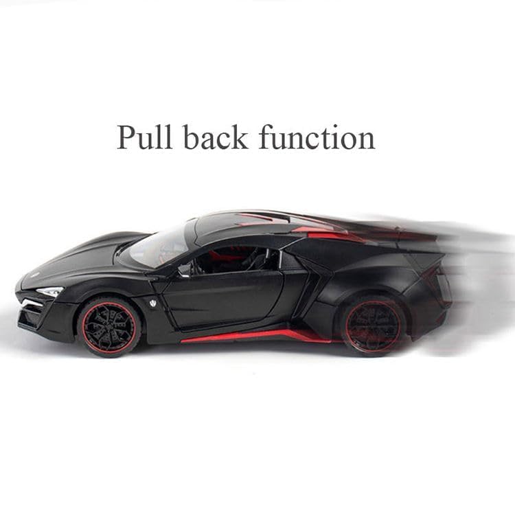 Image of 1:24 Scale Lykan Hypersport Diecast Model Toy Car, Alloy Metal Pull Back Vehicle for Kids, Openable Doors, Lights & Music, Big Size Toy Car for Boys & Girls (Black)