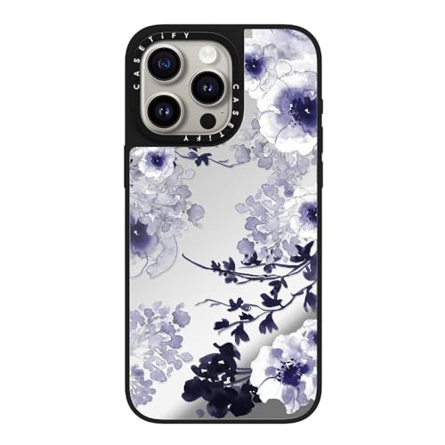 CASETiFY MagSafe �Ή��~���[ iPhone 15 Pro Max �P�[�X [���ː� / 1.5m����̗����������N���A / MagSafe �ɑΉ�] - BLUE SPRING - �V���o�[ (�u���b�N�o���p�[)