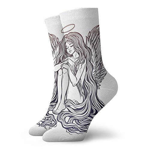 Fashion Compression Socks,Innocence Girl With Long Hair And Aureole On Head Noel Theme,Performance Polyester Cushioned Athletic Crew Socks for Running,Athletic, -12 inch