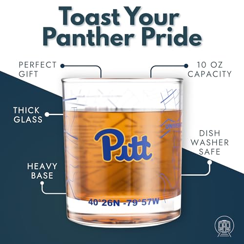 Image of Greenline Goods - University of Pittsburgh Panthers College Whiskey Glasses (Set of 2), 10 oz - Full-Color Logo + Campus Map
