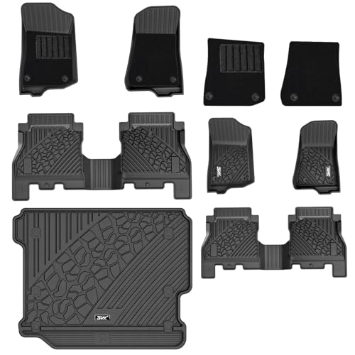 3W Tapetes de chão e forro de carga com tapetes na parte superior para Jeep Wrangler JL 2018-2024 Unlimited 4 portas Sahara Willys Rubicon sem subwoofer (não JK ou 4XE) conjunto completo de tapetes