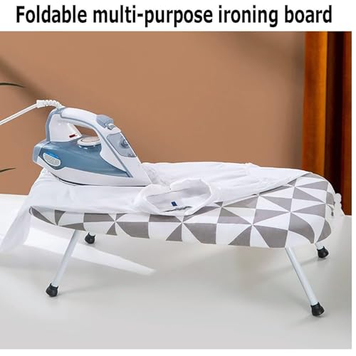 Image of Handcuffs Ironing Board Tabletop Ironing Stand with Foldable Legs | Portable Mini Iron Table for Small Spaces Dorms & Laundry Rooms (Grey /White)