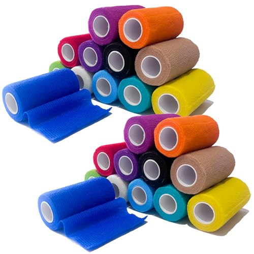 24 Rolls Self Adhesive Bandage Wrap Vet Wrap 4 Inch for Horses Dogs Wounds Care Dressings Elastic Self Stick Cohesive Bandage Wrap Wrist Sports Ankle Tape Leg Wraps (Mixed)