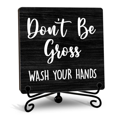 Funny Bathroom Signs Wash Your Hands Sign Bathroom Decor for Home Humorous Quote Wooden Plaque with Iron Stand for Toilet Restroom Farmhouse-A05
