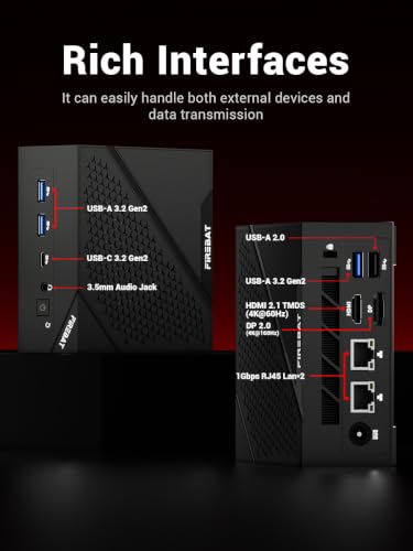 Image of FIREBAT Mini Gaming PC, AMD Ryzen 6600H, Radeon 660M,16GB 6400MHz LPDDR5 512GBPCIe SSD, Wi-Fi 6, BT 5.2, 2X LAN, DP 2.0 (4K@160Hz),USB-C, Desktop Computer for Home, Business, and Students 【AM02】