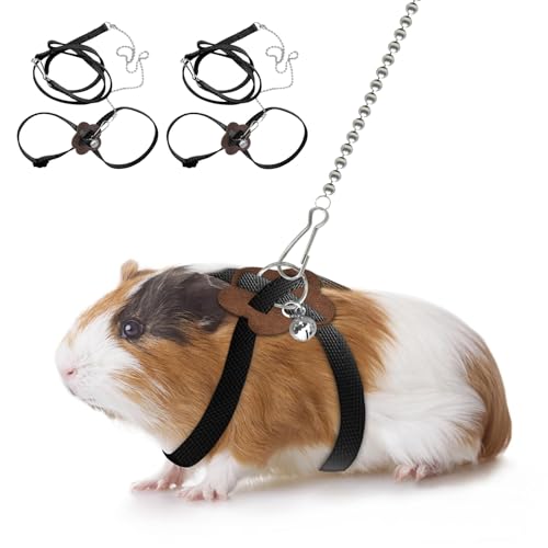 Image of 2 Pack Adjustable Hamster Leash Harness for Harness for Ferret Baby Rabbit Hamster Rat Mouse Leash Lead with Bell (Black)