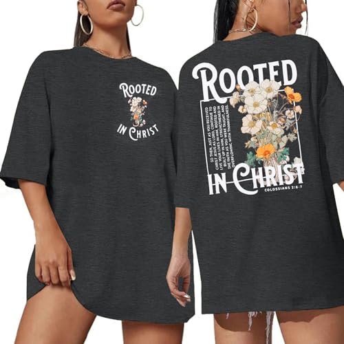 Christian Shirt Women Jesus Oversized Tshirt Rooted in Christ Graphics Tees Tops