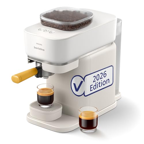 PHILIPS Baristina Espressomaschine Automatisches Mahlen Tampen & Brühen 16 Bar Kaffeemaschine mit Mahlwerk & Siebträger leichte Reinigung Espresso & Café Crema Naturweiß/Mangogelb (BAR305/03)