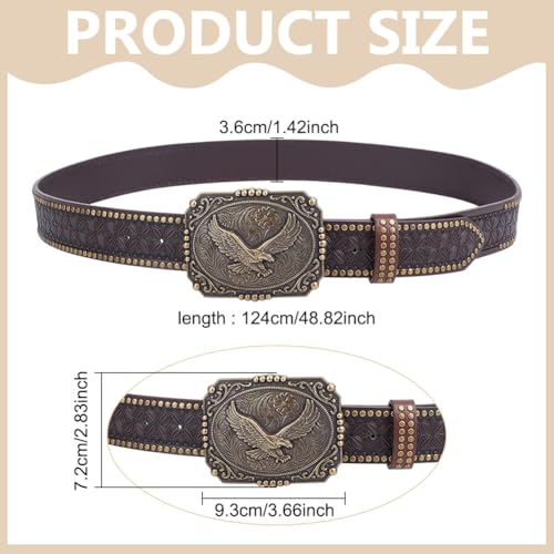 FREEBLOSS Western Cowboy Belt Double Embossed Leather Belts with Printed Engraved Buckle for Women Man Gift, Antique Tin Color 48.8" × 1.42"2