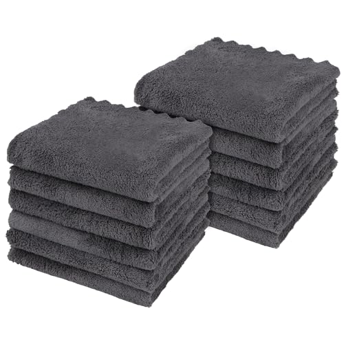 Image of Orighty Ultra Soft Washcloths 12 Pack, Premium Microfiber Towel Sets 12x12 inches, Absorbent and Quick Drying Coral Velvet Washcloth, Multi-Purpose Wash Cloths for Bathroom, Hotel, and Gym (Grey)