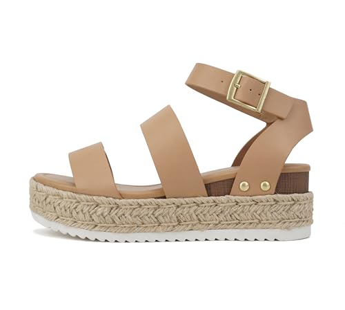 Image of Soda Bryce Espadrille Wedge Sandal with Open Toe Buckle and Ankle Strap