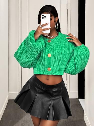 SEGT Women's Women's Chunky Knit Crew Neck Short Cardigan Button Long Sleeve Sweater Comfortable Knit Outerwear4