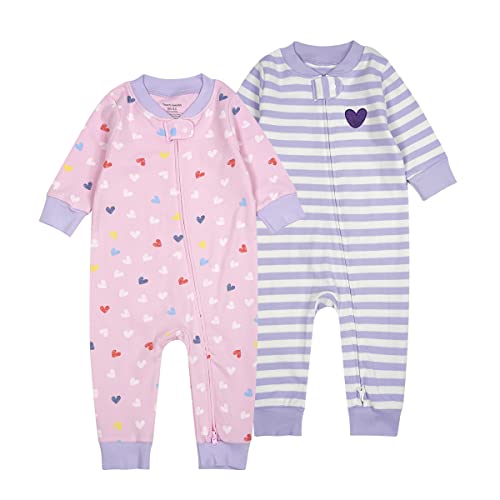 Image of Teach Leanbh Baby 2-Pack 100% Cotton Romper Jumpsuits Two Way Zipper Long Sleeve Footless Sleep and Play
