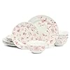 Martha Stewart Empress Bouquet 12 Piece Decorated Porcelain Dinnerware Plates and Bowls Set Pink Floral Service for 4 12pcs