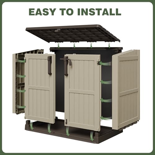 Image of LHBcraft Waterproof Outdoor Storage Box 36 Cu Ft with Lockable Doors, Portable Horizontal Resin Storage Cabinet, Outdoor Storage Shed for Garden