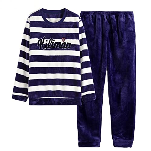 Pigiama da Uomo Caldo degli Indumenti da Notte di Inverno di Spessore Pigiama da Uomo di Flanella A Righe Pijama Casual Pigiama da Uomo di Corallo del Pile di Sonno XXXL di Spessore