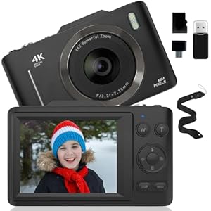 Digitalkamera, Fotokamera Digitalkameras mit 32GB Speicherkarte 48MP 1080P Fotoapparat Vlogging-Kamera mit Blitz, Autofokus, Anti-Shake, Tragbare Kompakte Kamera für Kinder und Anfänger