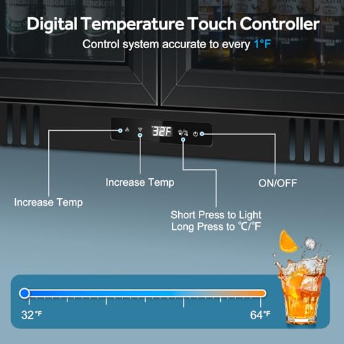 Image of Tylza Back Bar Cooler 2 Door 216 Can Black | built-in /free, fast cool, temp memory, 2 locks, LED, low-e glass