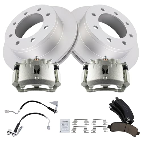 Image of TRQ Rear Brake Pad & Rotor Kit Ceramic Premium G-Coated Compatible with 2008-2016 Chevrolet Express 2500 2004-2016 Express 3500 GMC Savana 2500 Savana 3500