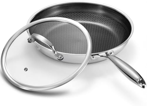 Non Stick Frying Pan 12 Inch with Lid, Hybrid Nonstick Stainless ...
