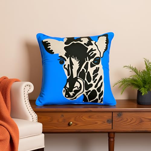 Image of SAJAVAT HOME Cotton Animal Print Cushion Cover 16x16 Inches | Decorative Sofa Pillow Cover for Bed, Couch & Chair | Cobalt Blue All-Season Cushion Cover (Pack of 1)