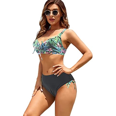 JFAN Bikinis Mujer Dos Piezas con Cordón y Flores Clásicas Cover
