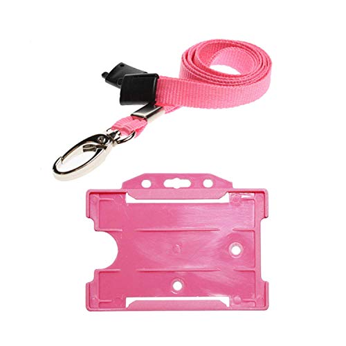 PCL Media Ltd | ID Lanyard Neck Strap with Metal Clip and Breakaway Safety Clip & ID Card Holder, Pink Lanyard for Neck with Card Holder