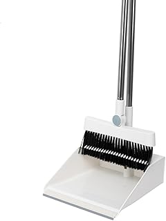 Broom and Dustpan Set Long Handle Dust Pan with Floor Cleaning Brush Comb Teeth and Rubber Lip Design Dustpan and Broom for Kitchen Home Room SOP Office Lobby Floor Use,Upright Sweep Setattern