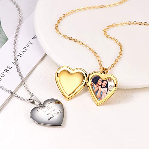 U7 Stainless Steel Locket Necklace That Hold Picture Women Girls Personalized Gift Heart Pendant Photo Image Necklaces, Mothers Day/Lover/Friends/Couple Jewelry #TOP2