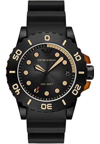 Emporio Armani Watch for Men, Quarz-Dreizeiger-Datumswerk und 46mm Gehäusegröße mit Polyurethanarmband