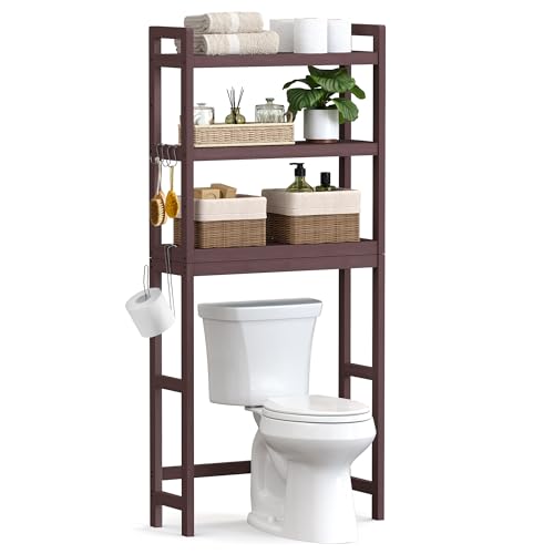 SONGMICS Almacenamiento sobre el Inodoro, Organizador de baño de bambú de 3 Niveles con estantes Ajustables, Estante de Inodoro Multifuncional, marrón UBTS01BR