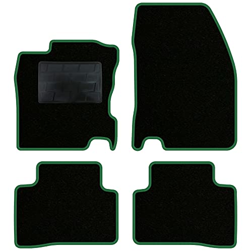 QUEMAR Juego de alfombrillas de coche para Nissan Qasqhai II J11 desde 2014 - Juego de alfombrillas de moqueta y goma a medida (2 delanteras + 2 traseras) - Colores personalizables (borde verde)
