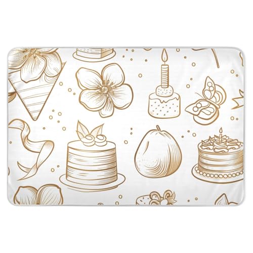 Cute Doodle Drawing Floral Cake Gold Training Pee Pads for Kids Soft Absorbent Pee Pads for Bed Skin-Friendly Travel Mattress for Kids Bedwetting , 52