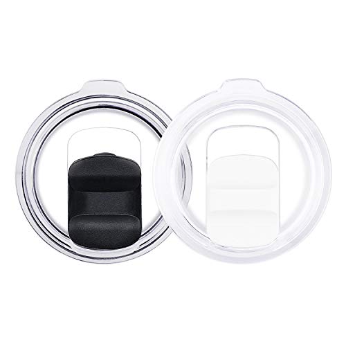 Tumbler Lid - Fits Yeti Rambler/Tumbler - Great Replacement For Spillproof Ozark Trail Lids Magnetic Spill Proof Slider Cover (white&black 2Pcs)